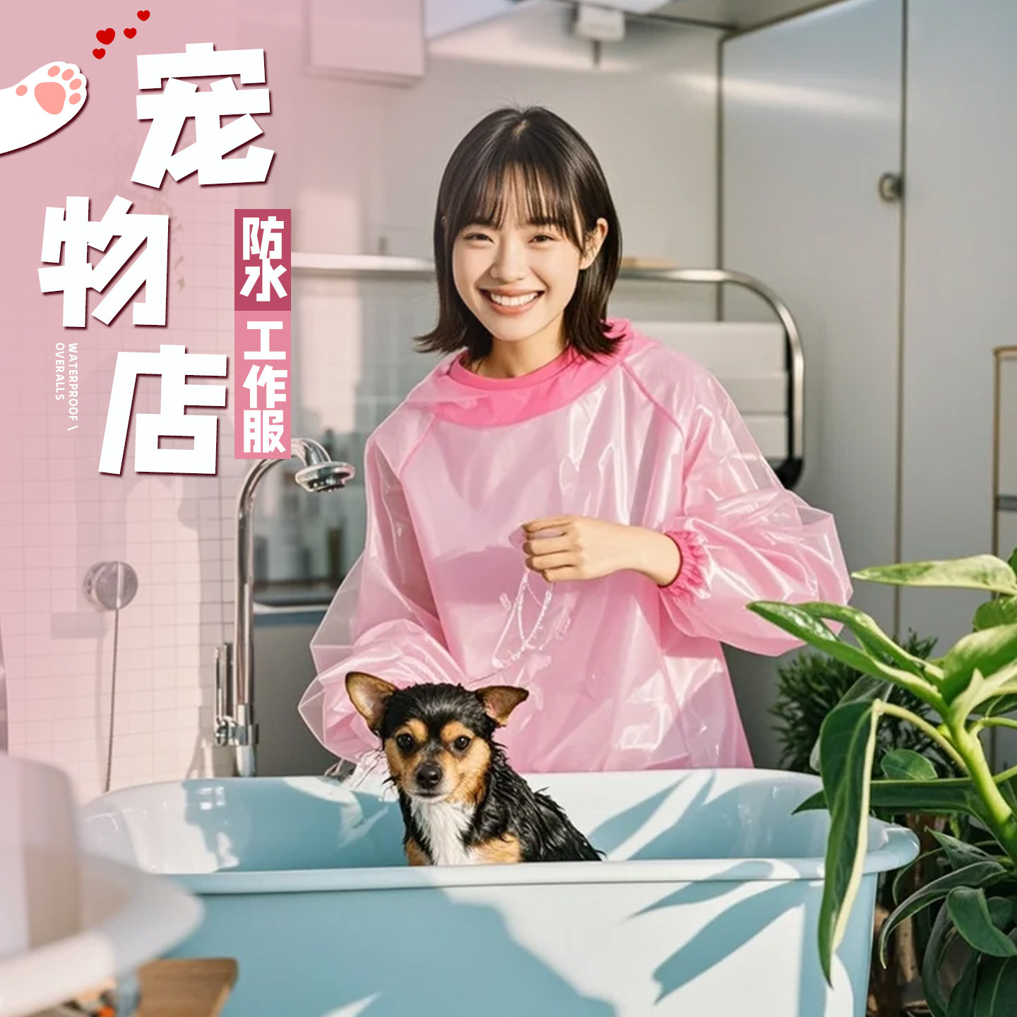 宠物店防水围裙TPU防水工作服宠物洗澡不粘毛美容多色可选工装
