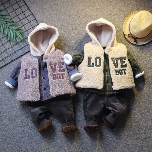 Комплект для мальчиков, детский пуховик, жилет, утепленная рубашка, 2020, в западном стиле, 3 предмета