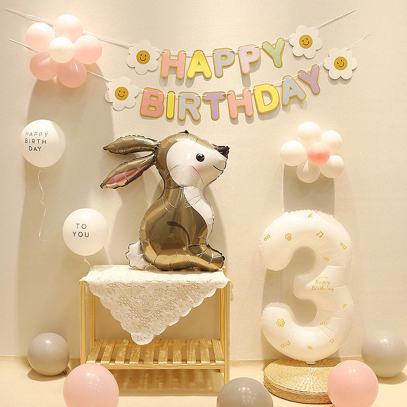 Ins Girls Baby Boy Birthday Decoration Rabbit Theme Balloon Kids Party Background Wall Scene Layout