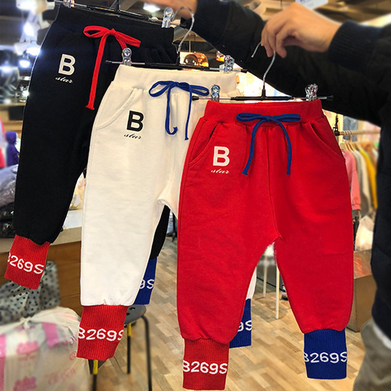 Tide Children Han Edition Autumn Winter Sweatpants Plus Suede Casual Sports Pants Small And Medium Children Clothing Fashion Letters Banged long pants
