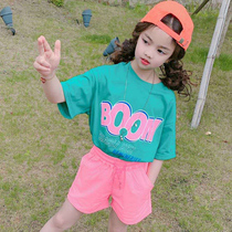 Childrens set summer 2021 New Korean fashion girl cotton short sleeve T-shirt foreign shortness pants two-piece set