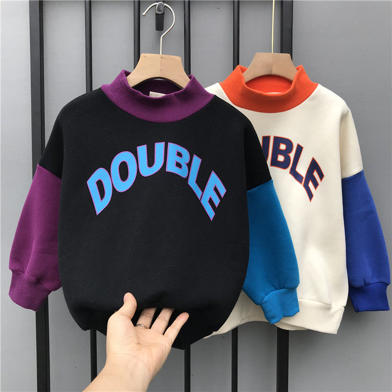 2021 Autumn Winter New Boy Children Foreign Pie Collision Color Long Sleeve Blouse Girl Bilayer Garnter Semi-High Collars Tide