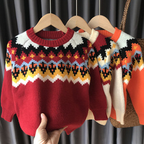 New Years red sweater girl 2021 New Yangqi Childrens wool coat Korean version of the children beating the undershirt
