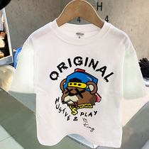 Boy short sleeve T-shirt 2021 summer Korean cartoon bear loose childrens coat tide girl half sleeve cotton