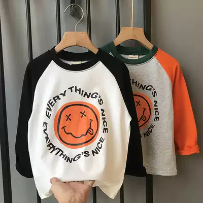 Children's bottoming shirt Korean autumn new western style stitching boys long-sleeved cotton T-shirt smiley baby top women's trend