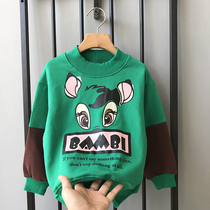 Childrens autumn new boys  semi-high collar long-sleeved sweater Korean version of the foreign style contrast color small childrens clothing cartoon cotton top
