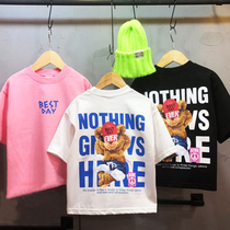 Childrens short-sleeved boy summer Korean version of the tide cool Net Red Bear T-shirt loose fashion print girl top summer thin model