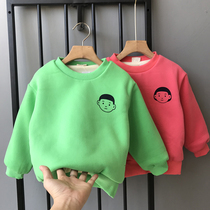 Childrens autumn and winter velvet thickened sweater Korean version of mens and womens childrens clothing 2021 new foreign style tide long-sleeved base shirt top