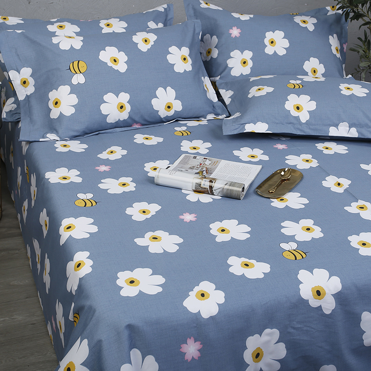Foreign trade pure cotton twill printed bed sheet single double 1 5m1 8m bed cotton sleeping single pillowcase three-piece bedding set - Taobao