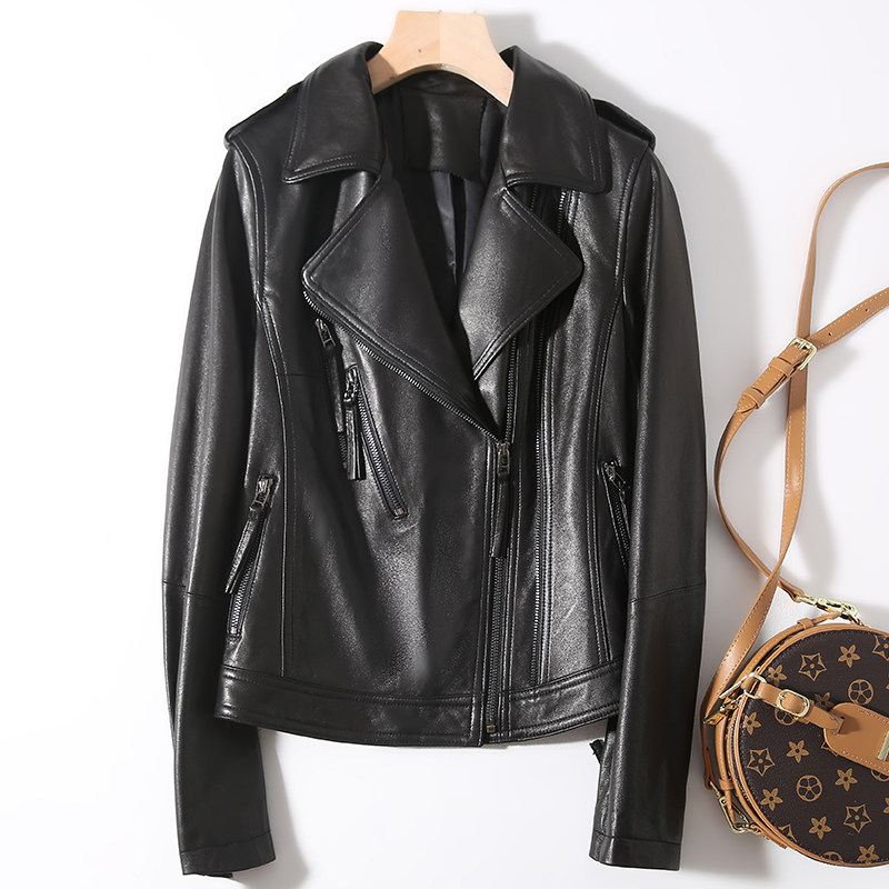 Henning genuine leather fur coat woman 2021 autumn winter new sheep leather uphols-up with short locomotive leather jacket large size coat
