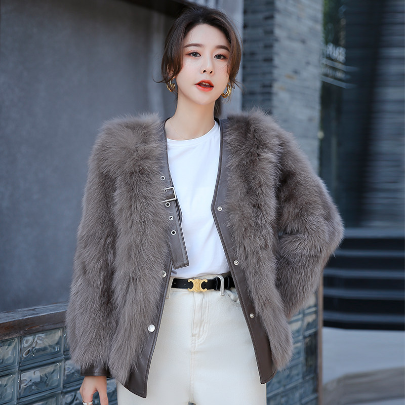 2021 Autumn Winter New Women Haining Short fashion Fashion Whole Leather Fox Fur Coat Fur Coats Fur Integrated Young
