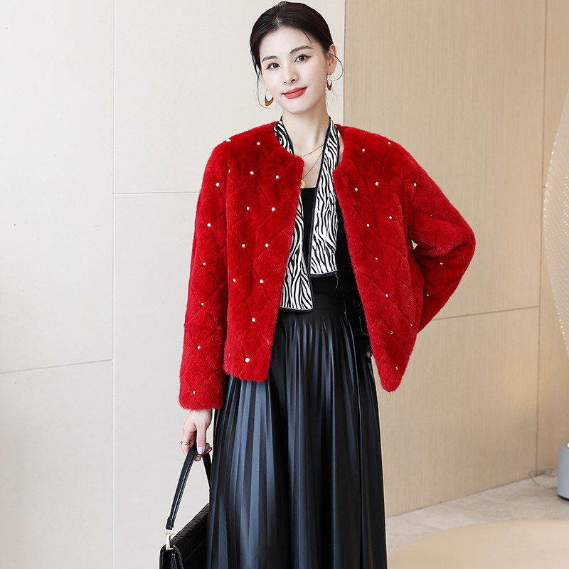 Import Goose Down Mink Leather Whole Mink Jacket 2021 Autumn Winter New short Staple Pearl Water Mink Fur Fur Fur Coat Tide