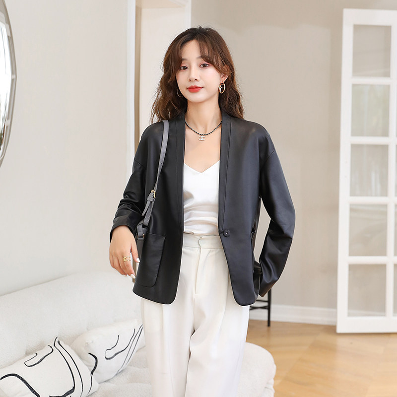 Head-layer sheepskin leather fur coat with short section 2022 autumn and winter new Hainen sheep leather Outer cover leather jacket tide