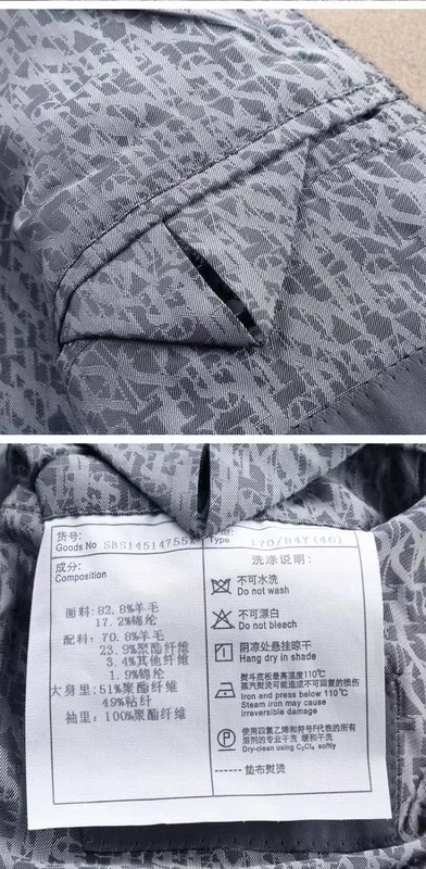 E502. Áo khoác len nam 82,8% len hai khóa ở giữa áo khoác ấm áp dành cho doanh nhân áo Vest dạ nam