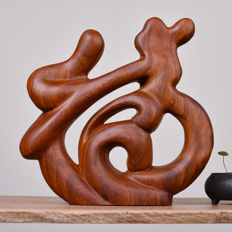 Wood carved pear solid wood home decoration root carving ornament living room simple decoration Fu zi mahogany art word gift