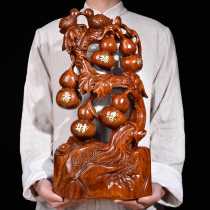  Huanghuali carved Wufu door decoration Solid wood gourd living room decoration Housewarming Mahogany craft gift
