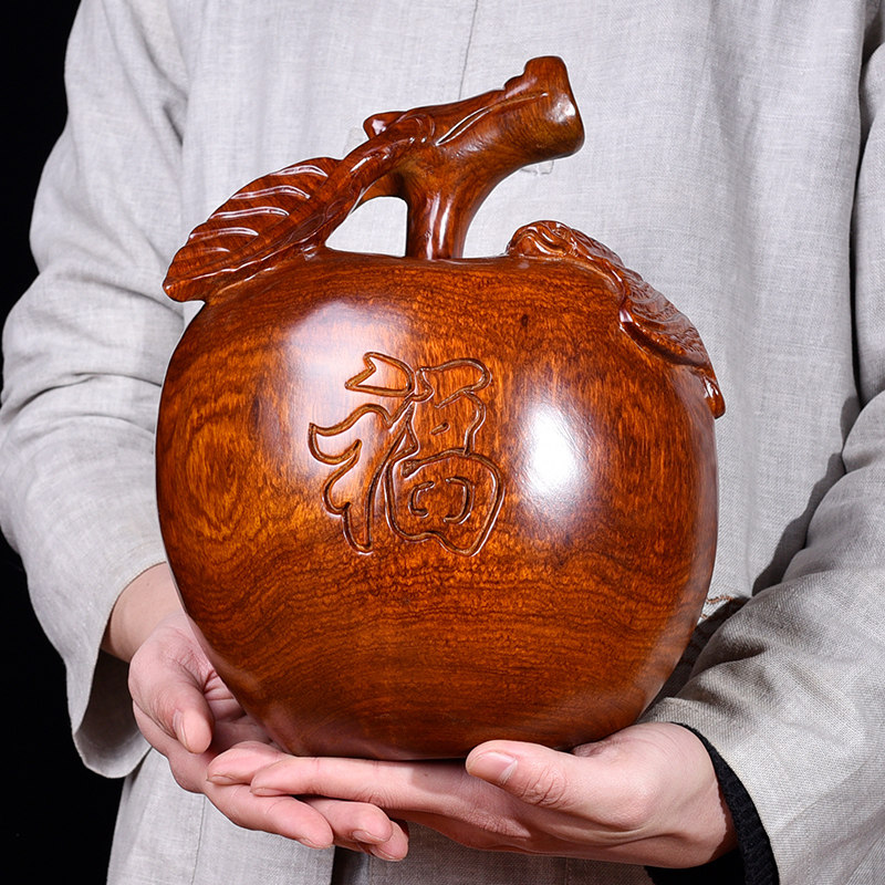 Huanghua pear solid wood carving ornaments Apple home accessories Ping An fruit mahogany crafts Christmas Eve opening gifts