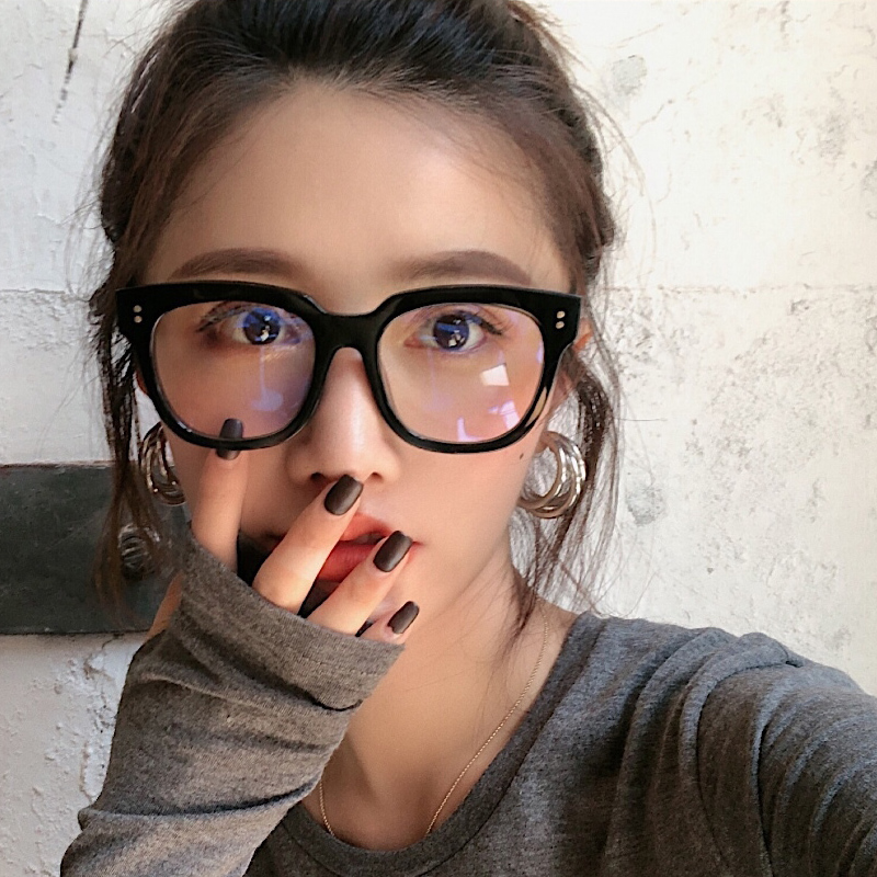 Net red black frame face small glasses frame plain face anti-blue radiation gm eye protection flat light myopia Sydney glasses female tide
