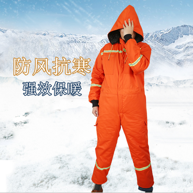 Windproof anti-cold and waterproof cotton suit with cotton clothes even cap cold storage for men's winter outdoor thickening work clothes hunting