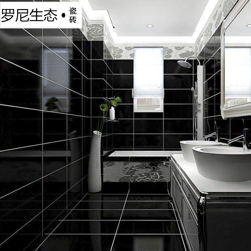 Brief Modern Living Room Floor Tiles Pure Black Tonbody Brick Polished Ultra Black Mall Hotel Engineering Tiles 600x600