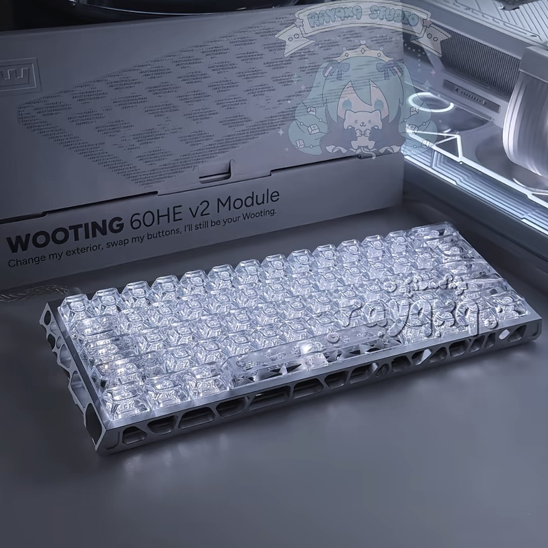 Brand New Fully Customized Wooting 60He V2 [Ice Prism Diamond Anodized Silver Hollow Aluminum Case] Fully Customized Top-Tier Configuration