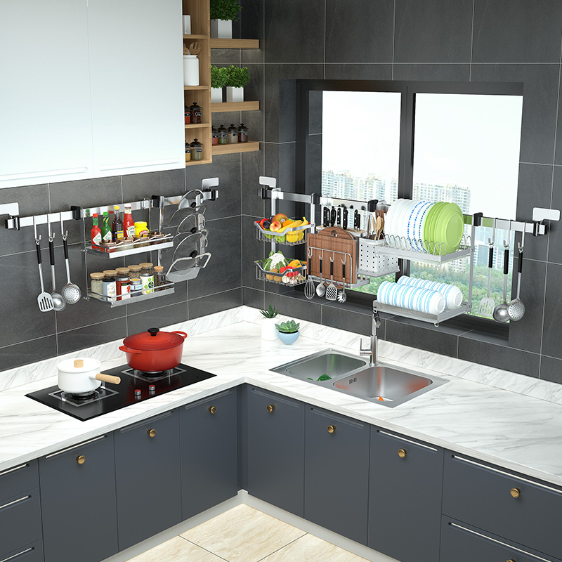 Kitchen Window Shelf Wall-mounted Window Table Bowl Rack Drain Rack Hanging Tool Holder Supplies Containing Shelf 304 Stainless Steel-Taobao