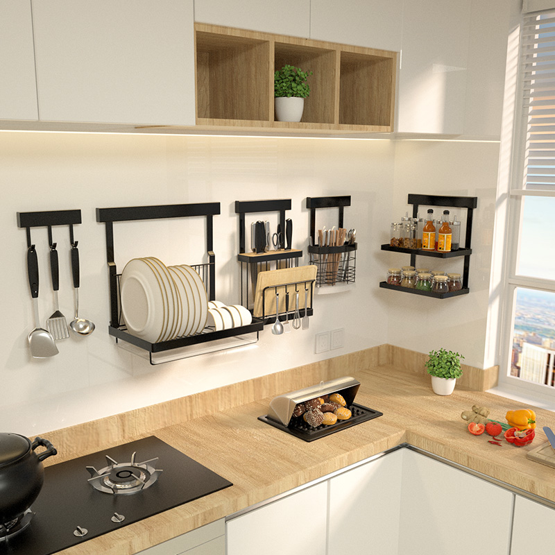 Black stainless steel punch-free multi-function kitchen knife rack rack supplies knife board cutting board wall-mounted knife