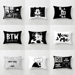 ins Rectangular Black and White Pillows, Scandinavian Minimalist Mickey Cushions, Modern Geometric Sofa Pillows, Nap Pillows, Backrests