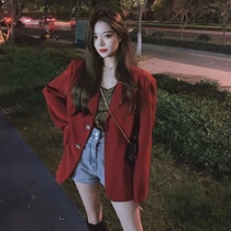 2021 spring new high-end sense fried street net red small suit Korean version of British style retro red blazer female