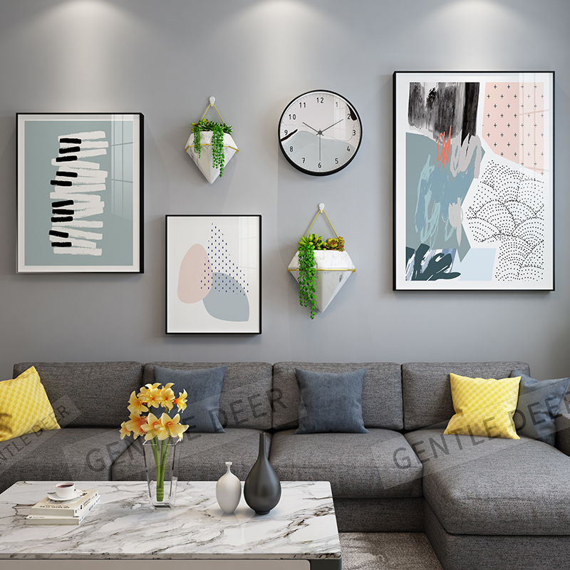 Morandi living room decoration painting abstract mural sofa background wall painting dining room bedroom irregular combination hanging painting