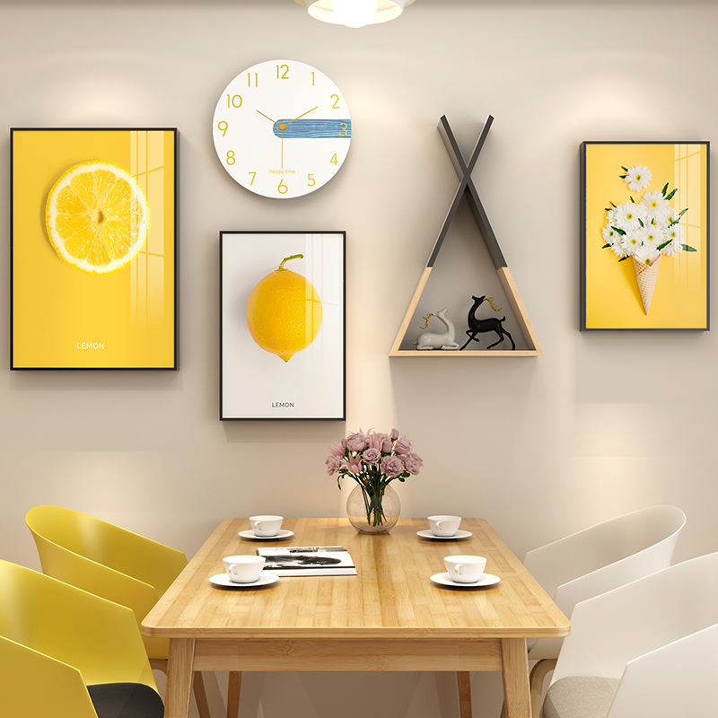 Modern minimalist dining room decorated painting Fruit restaurant wall painted Nordic dining table background wall of warm clock murals