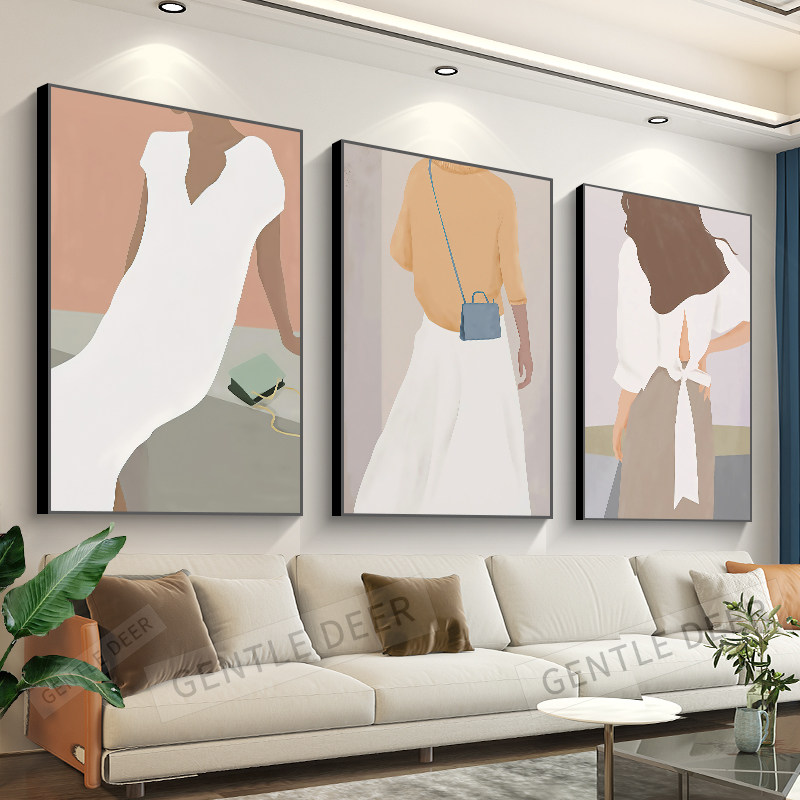 ins beauties clothing shop decoration painting modern minimalist living-room sofa background wall hanging painting morandi triptych mural