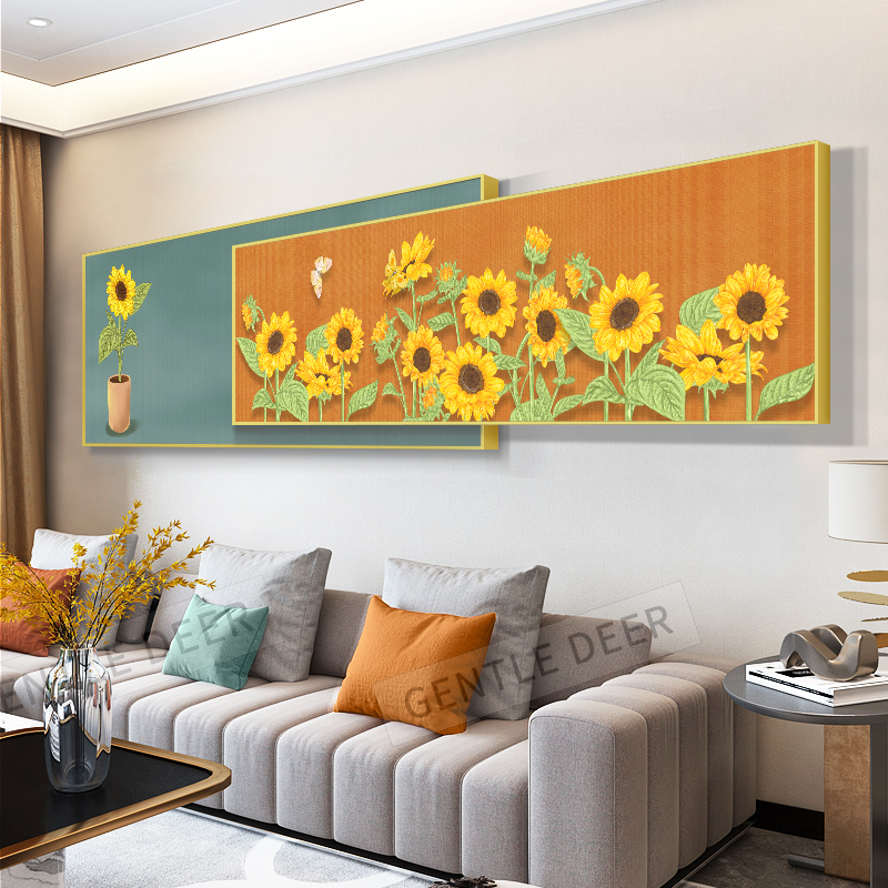 Sunflower living room sofa background wall banner modern simple decorative painting bedroom bedside painting clear atmospheric mural