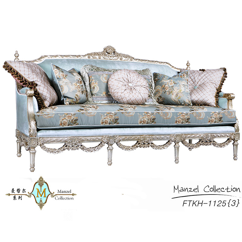 European-style log sofa villa French retro three-seater living room sofa birch luxury fabric classical furniture customization