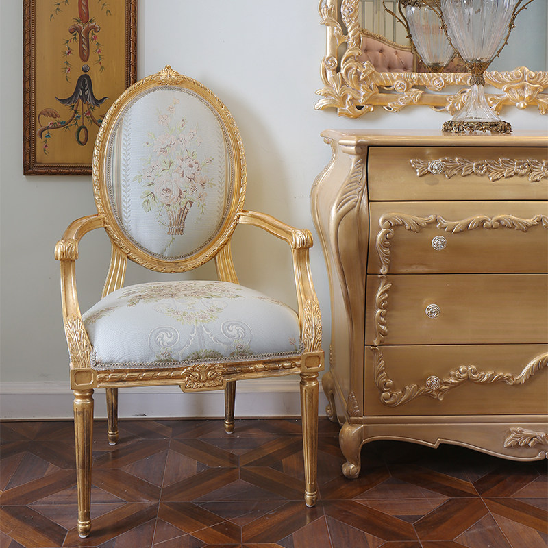 Isabella Law style palace solid wood rework engraving armrest single chair light blue small family type sofa chair living room