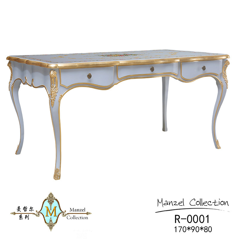 French high-end luxury beech wood carving hand-painted gold foil small apartment fashion desk design sense