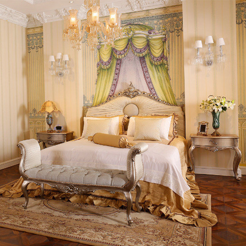 Isabella solid wood bed retro romantic heavy industry villa carved silver foil rococo princess bed wedding bed furniture