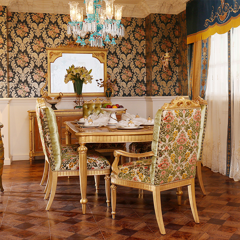 Isabella French style solid wood table Heavy work engraving gold leaf wood leather 1 9 m Villa Table Dining Room Furniture