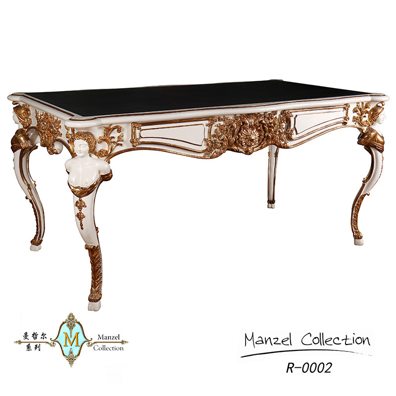 French high-end palace romantic luxury heavy industry all solid wood beech hand-carved gold foil desk furniture customization