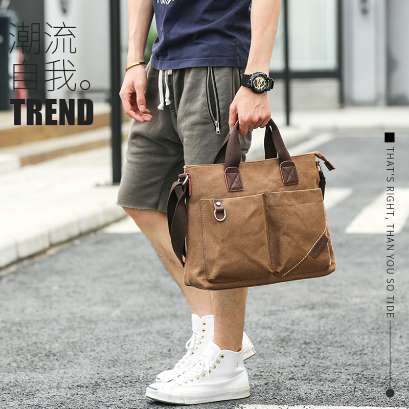 New business briefcase men's shoulder messenger bag canvas bag casual simple backpack large capacity portable satchel