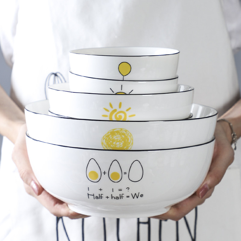 Teremain Lovers Home Foam Noodles Bowl Large Soup Bowls Day Cutlery Ceramic Bowls Cartoon Creative Rice Bowls for Eating Bowls 550