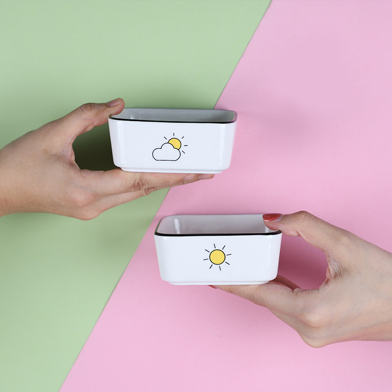 Thai Lovers Day Style Creativity Quadrilateral Small Saucer Ceramic Fruit Sauces Dish Seasoning Vinegar Dish mustard Saucer Sauces 650