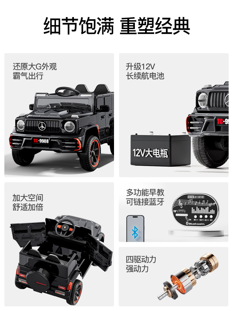 2025 New Model Children's Electric Car Mercedes-Benz G-Class Four-Wheel Vehicle for Boys and Girls, Remote Control Toy Car That Can Seat a Person