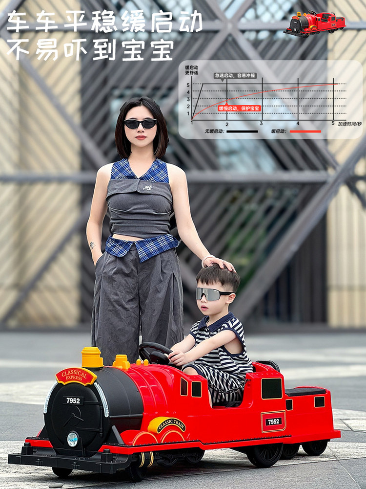 Children's Electric Car, Baby Four-Wheeler, Boys and Girls Baby Train, Can Be Ridden by Adults, Double Remote Control Toy Car