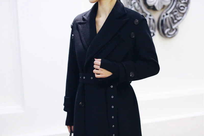 Liseyen mùa thu phụ nữ 2018 new black coat nữ over the knee dài retro eo belt jacket áo khoác dạ nữ 2020