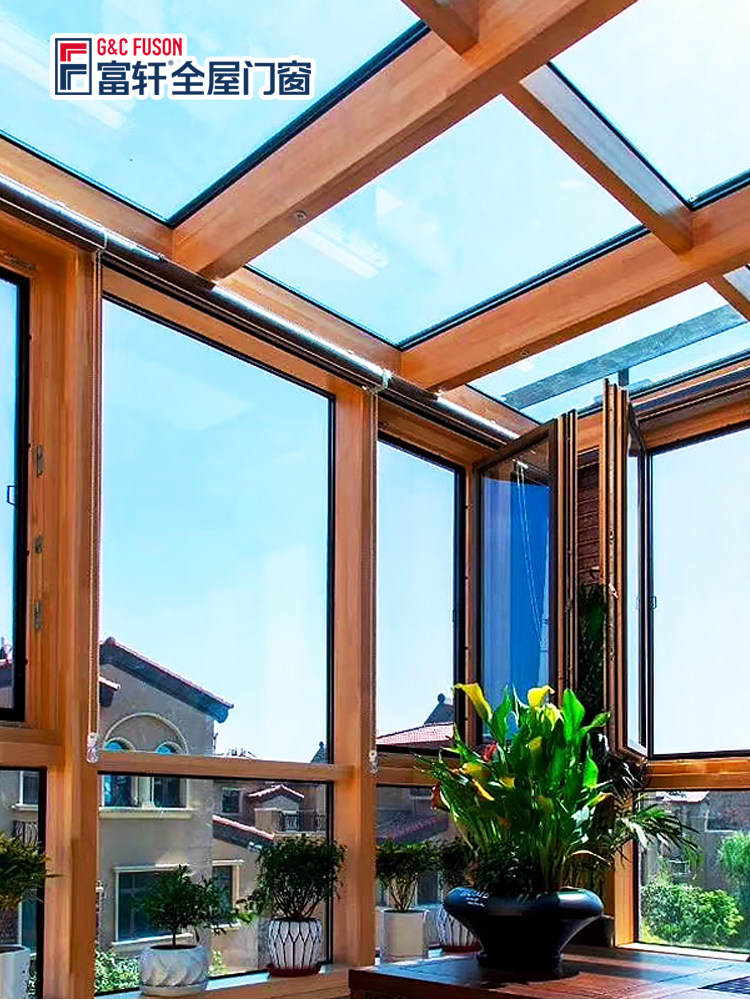 Fuxuan doors and windows Outdoor balcony Greenhouse seal roof custom sound insulation glass square pipe villa garden