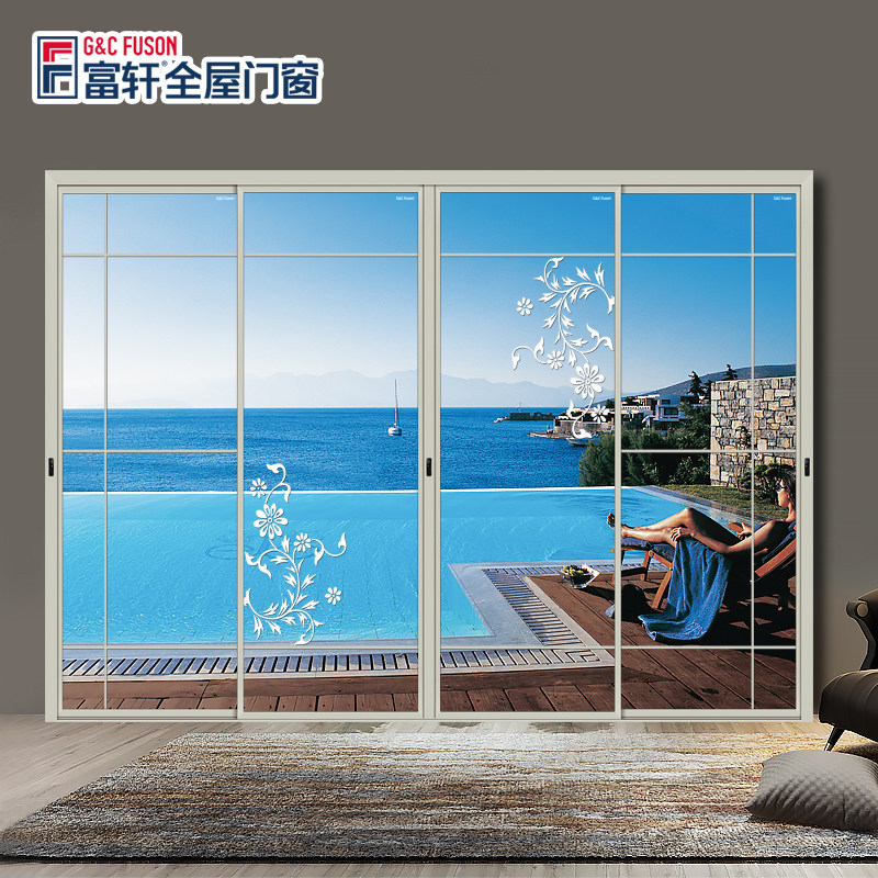 Fuxuan Doors And Windows Mediterranean Panoramic Ramen Broken Bridge Aluminum Alloy Heavy Sliding Doors Soundproofing Silent Kitchen Moving Doors