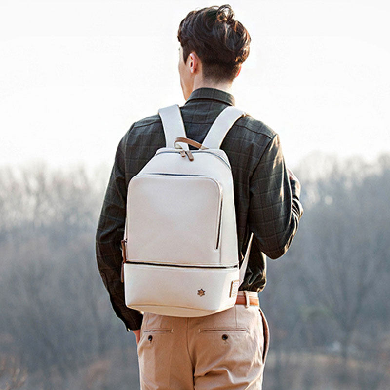 Korea EXIT square vertical youth men's backpack 15 6 inch notebook backpack pure white waterproof leisure bag