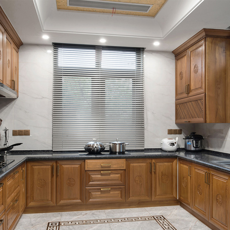 Shanghai full house custom Chinese solid wood overall overall cabinet log open kitchen quartz stone island bench set for A23