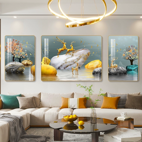Гостиная декоративная живопись современная минималистская диван фоновая стена висящая картина Nordic Fulu Light Роскошная настенная живопись атмосфера три комбинированных фреска